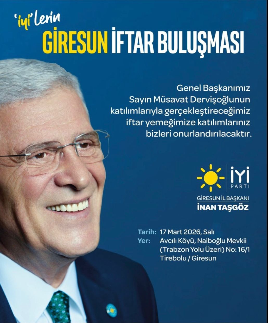 "Müsavat Dervişoğlu, Giresun'a gidiyor"