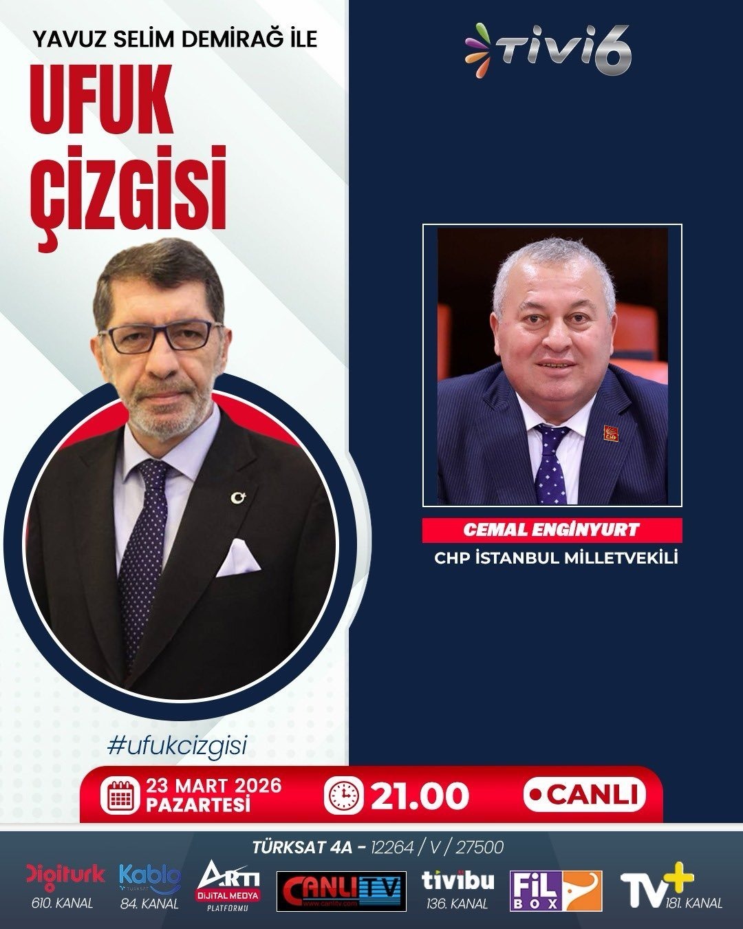 "Ufuk Çizgisi Saat 21:00 da Canlı Yayınla Tivi6 Ekranlarında"