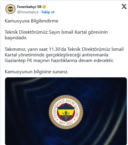 Fenerbahçe Duyurdu: İsmail Kartal Görevine Devam Edecek
