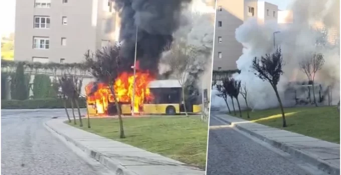 Başakşehir’de İETT otobüsü alev alev yandı