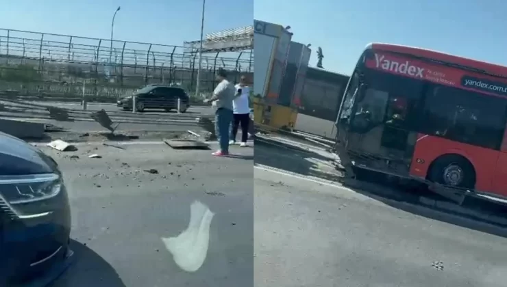 Haliç Köprüsü’nde metrobüs kazası: Bariyerler yerle bir oldu, trafik felç!